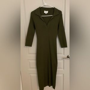 Line and Dot. Brittany Ribbed MIDI Dress in Olive